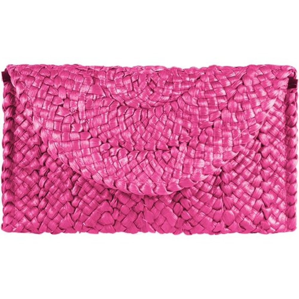 Straw Clutch Purses for Women Summer Beach Rose Red